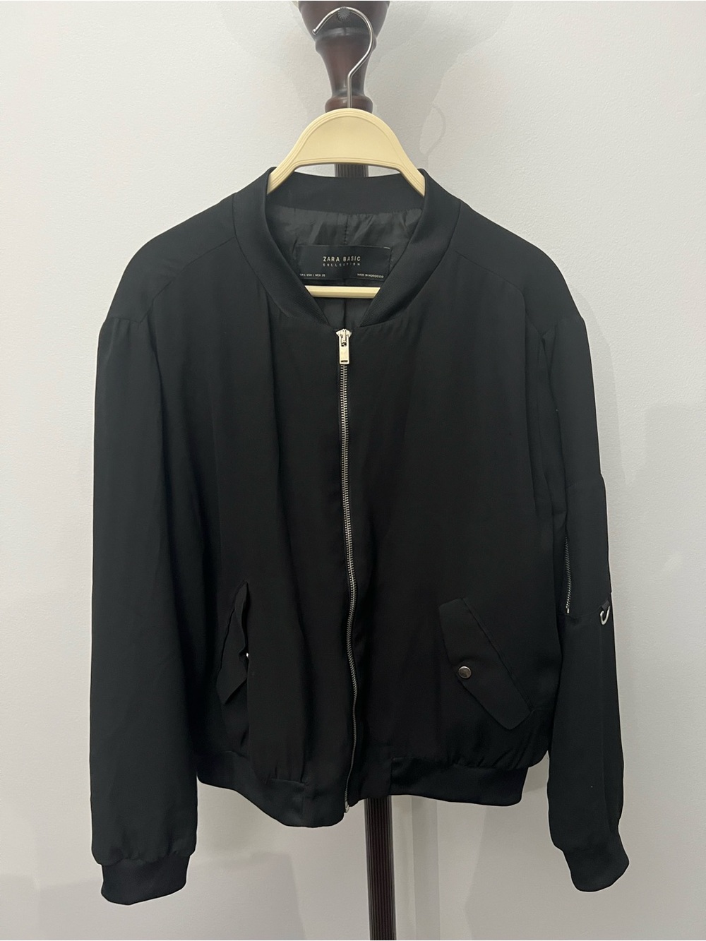 Zara Black Women's Bomber Jacket with Front Zip
